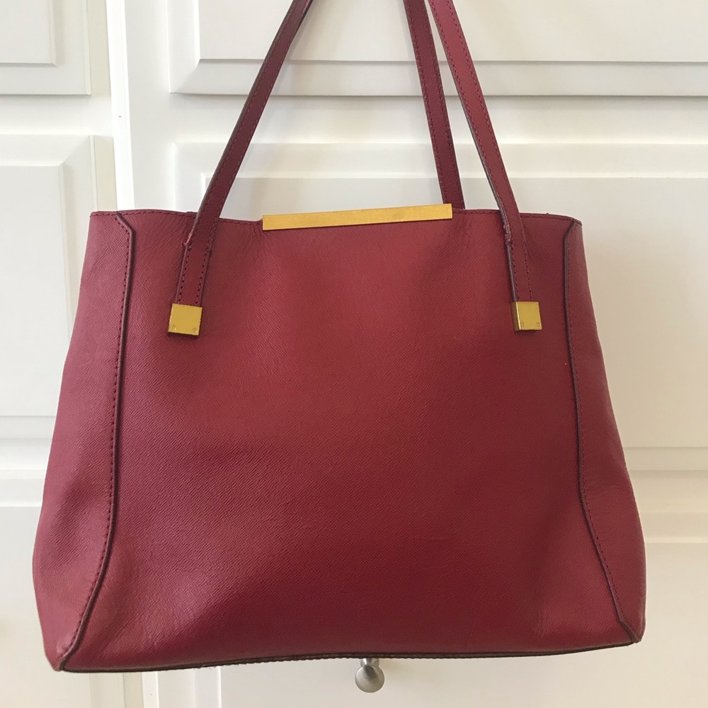 J Crew Red Leather Shopper Tote
